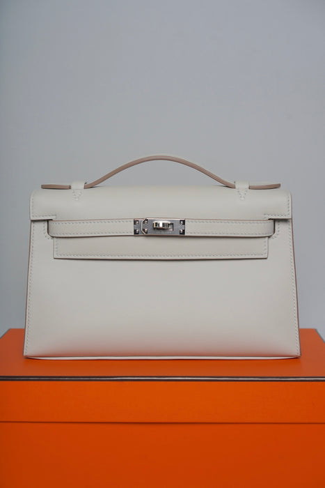 Hermes Kelly Pochette in Gris Perle Phw