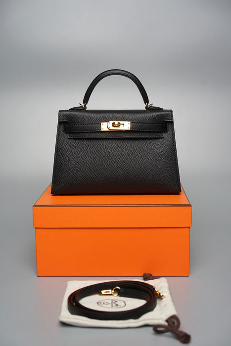 Hermes Kelly 20 in Black Epsom Ghw (Brand New)