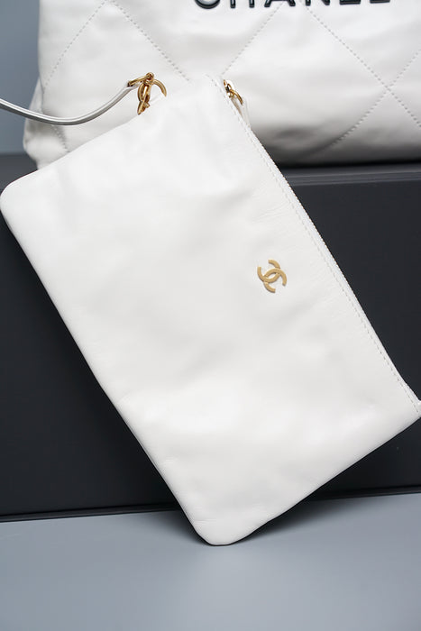 Chanel 22 in White Calfskin with Black Enamel Ghw