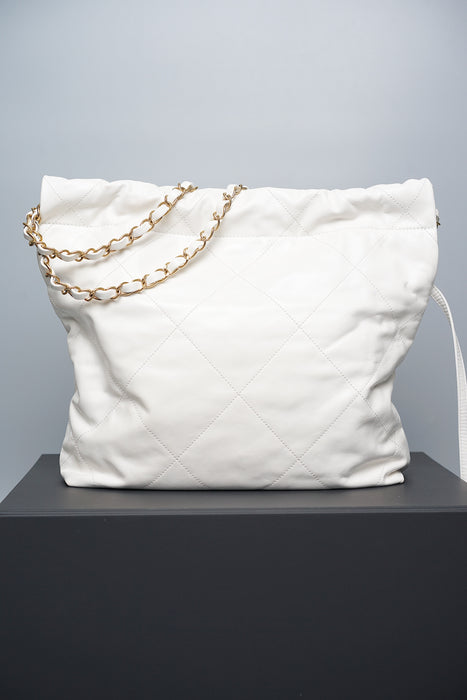 Chanel 22 in White Calfskin with Black Enamel Ghw