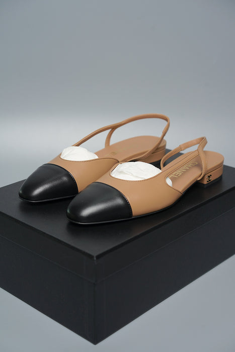 Chanel Slingback Pumps in Dark Beige/Black Size 36.5 (Brand New)