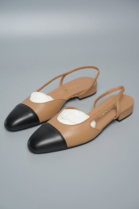 Chanel Slingback Pumps in Dark Beige/Black Size 36.5 (Brand New)