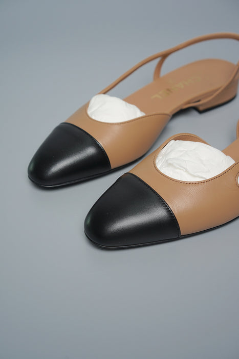 Chanel Slingback Pumps in Dark Beige/Black Size 36.5 (Brand New)