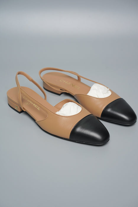 Chanel Slingback Pumps in Dark Beige/Black Size 36.5 (Brand New)