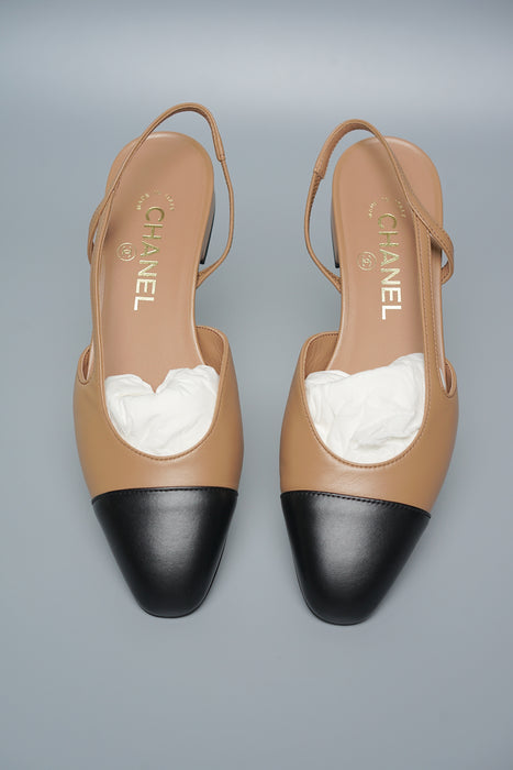 Chanel Slingback Pumps in Dark Beige/Black Size 36.5 (Brand New)