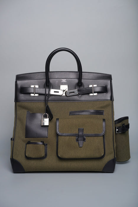 Hermes Birkin 40 HAC in Cargo Vert Militaire/Noir Evercalf/Toile Phw