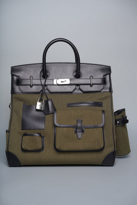Hermes Birkin 40 HAC in Cargo Vert Militaire/Noir Evercalf/Toile Phw
