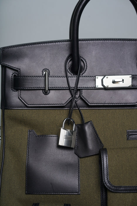 Hermes Birkin 40 HAC in Cargo Vert Militaire/Noir Evercalf/Toile Phw