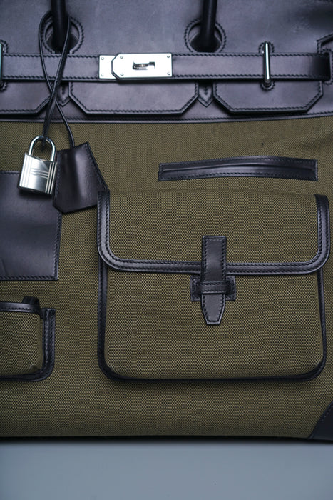 Hermes Birkin 40 HAC in Cargo Vert Militaire/Noir Evercalf/Toile Phw