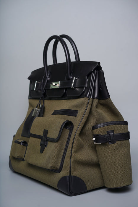 Hermes Birkin 40 HAC in Cargo Vert Militaire/Noir Evercalf/Toile Phw