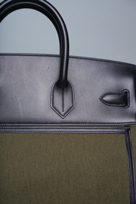 Hermes Birkin 40 HAC in Cargo Vert Militaire/Noir Evercalf/Toile Phw