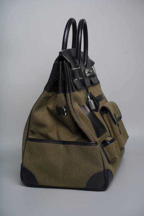 Hermes Birkin 40 HAC in Cargo Vert Militaire/Noir Evercalf/Toile Phw
