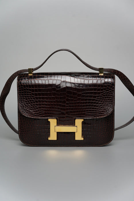 Hermes Constance 23 in Vintage Brown Porosus Shiny Croc Ghw