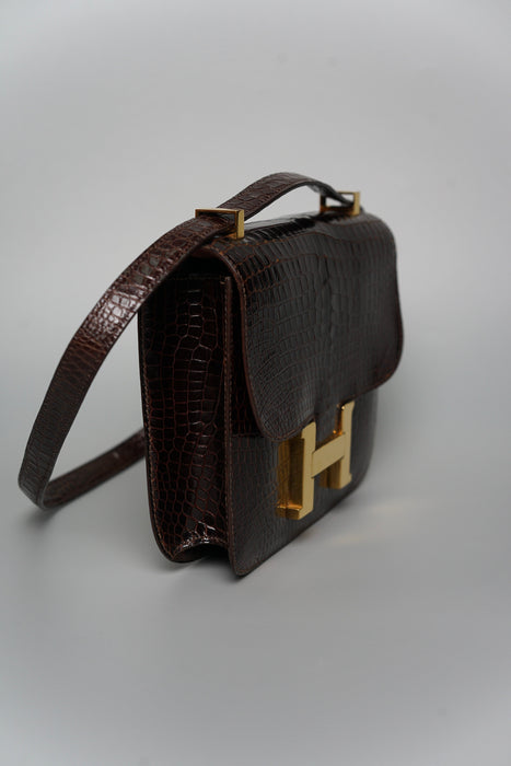 Hermes Constance 23 in Vintage Brown Porosus Shiny Croc Ghw