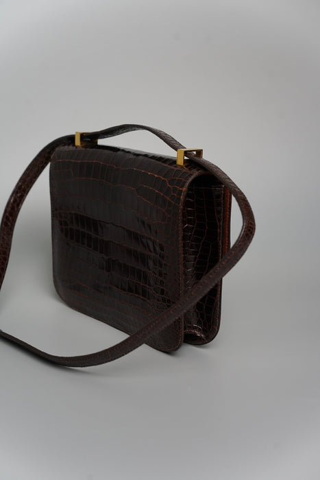 Hermes Constance 23 in Vintage Brown Porosus Shiny Croc Ghw