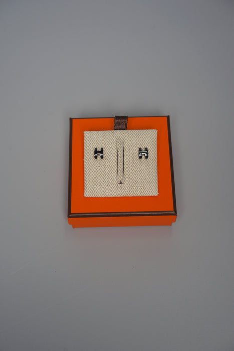 Hermes Mini Pop H Earrings in Noir Phw (Brand New)