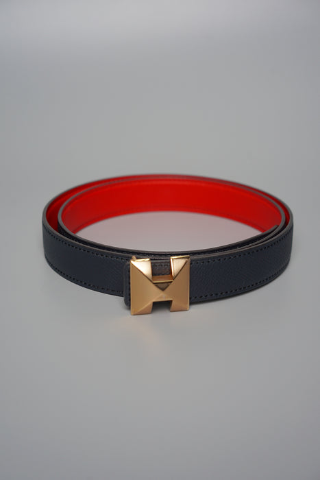 Hermes Medor H Belt in Bleu indigo/Rouge de coeur