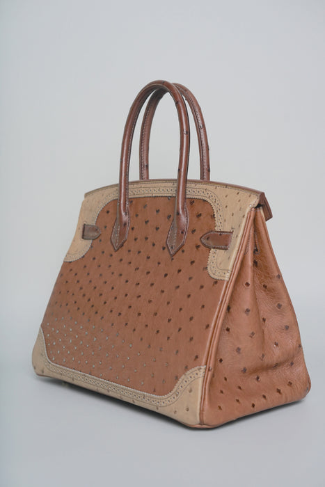 Hermes Birkin 30 in Ghillies Marron  Fonce Ostrich Permabrass