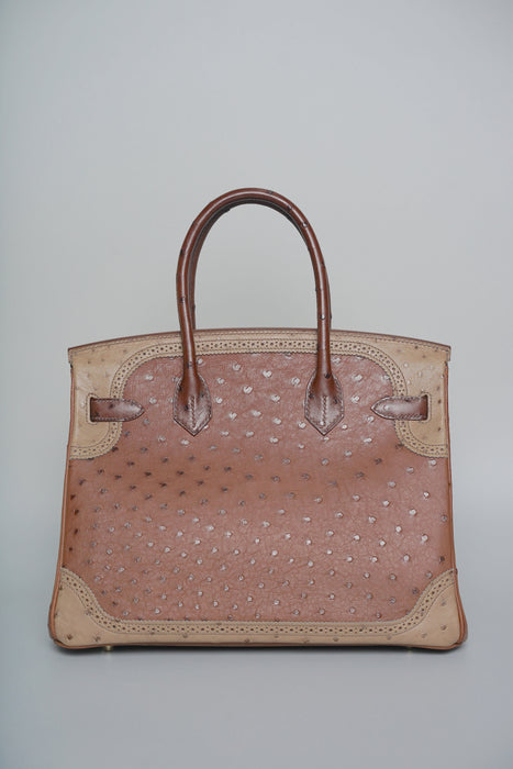 Hermes Birkin 30 in Ghillies Marron  Fonce Ostrich Permabrass