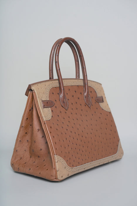Hermes Birkin 30 in Ghillies Marron  Fonce Ostrich Permabrass