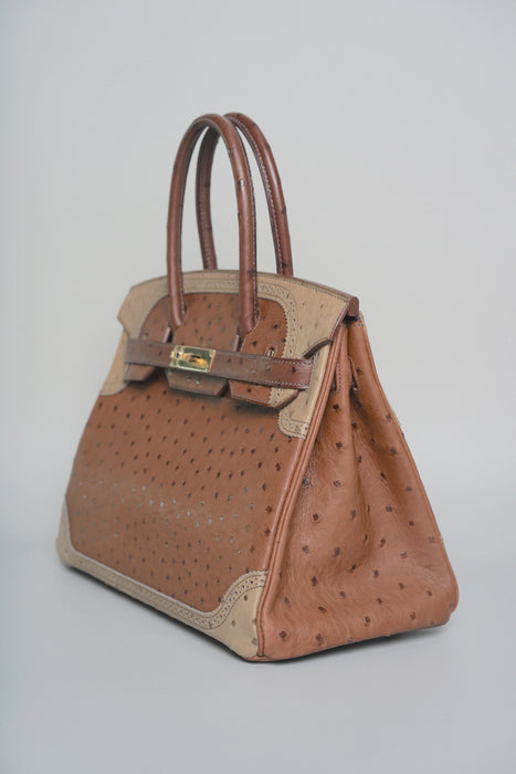 Hermes Birkin 30 in Ghillies Marron  Fonce Ostrich Permabrass