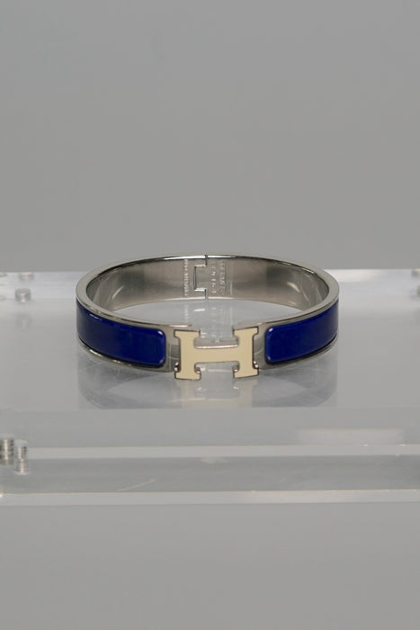 Hermes Clic H Bracelet in Blanc/Belu Indigo Phw PM