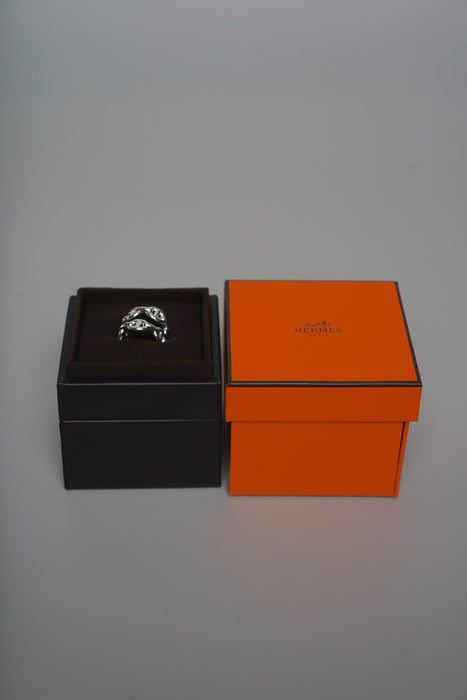 Hermes Chaine d'Ancre Enchainee Ring, Double Row in Silver Size 52 (Brand New)