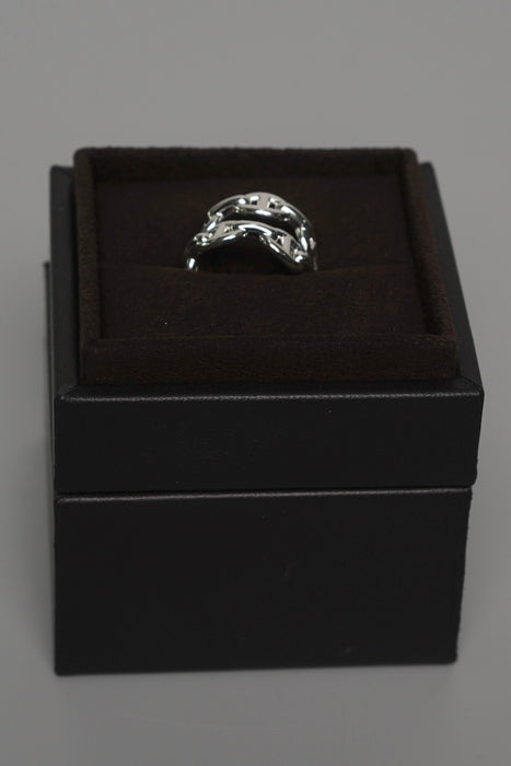 Hermes Chaine d'Ancre Enchainee Ring, Double Row in Silver Size 52 (Brand New)