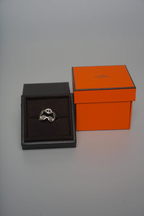 Hermes Chaine d'Ancre Enchainee Ring, Double Row in Silver Size 52 (Brand New)