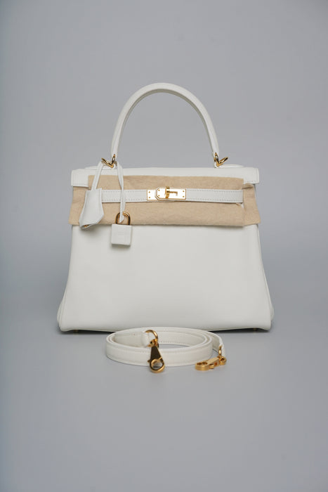 Hermes Kelly 25 in White Swift Ghw
