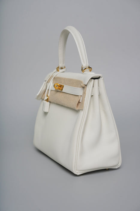 Hermes Kelly 25 in White Swift Ghw