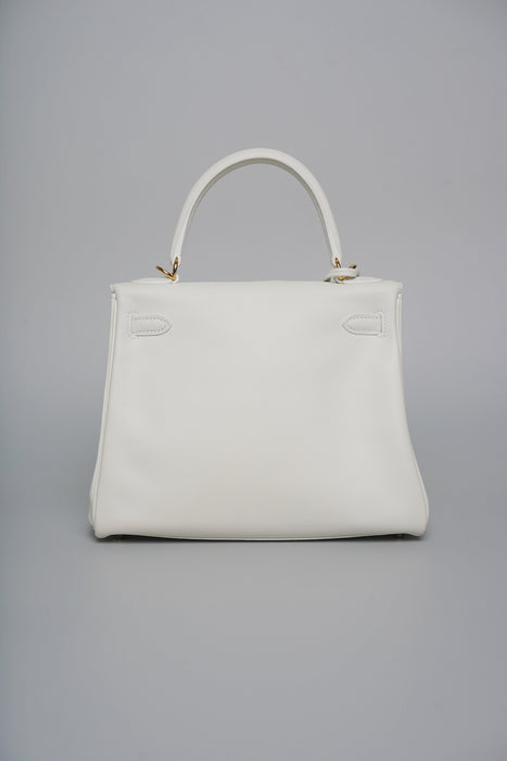 Hermes Kelly 25 in White Swift Ghw