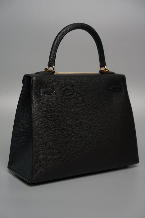 Hermes Kelly 25 in Black Epsom Sellier Ghw (Brand New)