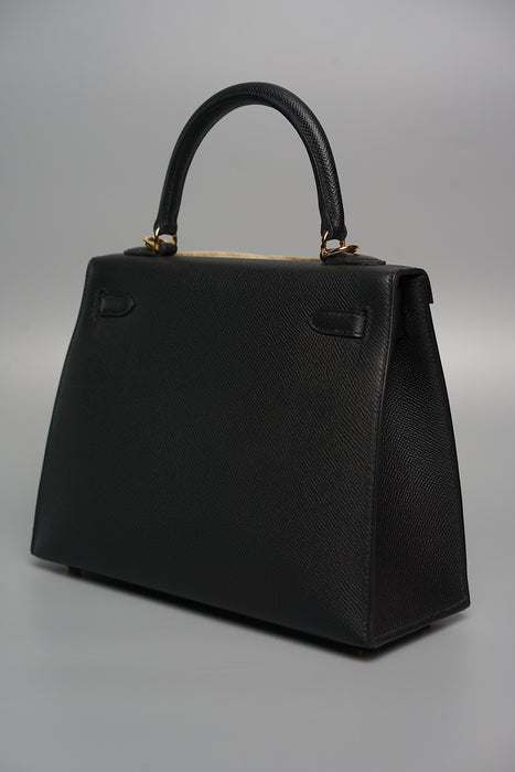 Hermes Kelly 25 in Black Epsom Sellier Ghw (Brand New)