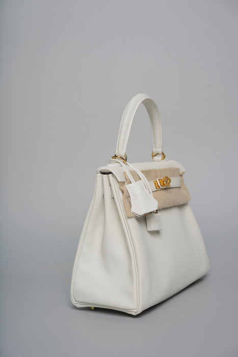 Hermes Kelly 25 in White Swift Ghw