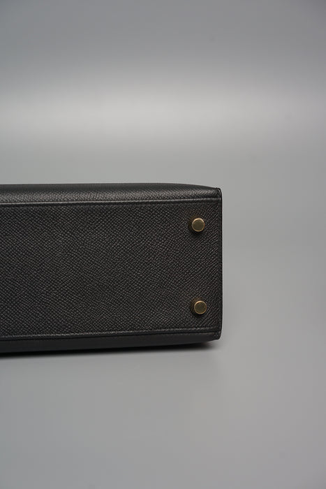 Hermes Kelly 25 in Black Epsom Sellier Ghw (Brand New)