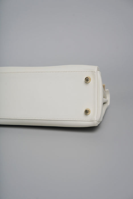 Hermes Kelly 25 in White Swift Ghw