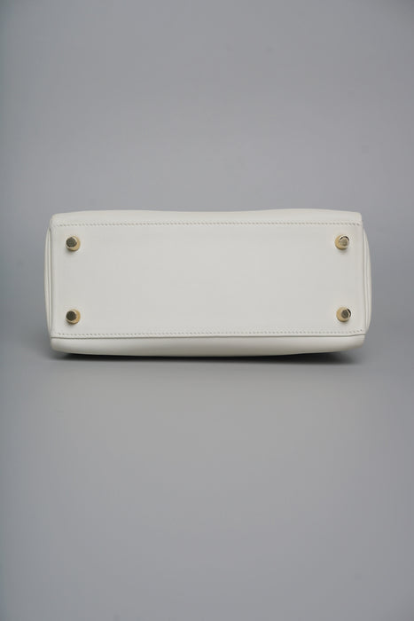 Hermes Kelly 25 in White Swift Ghw