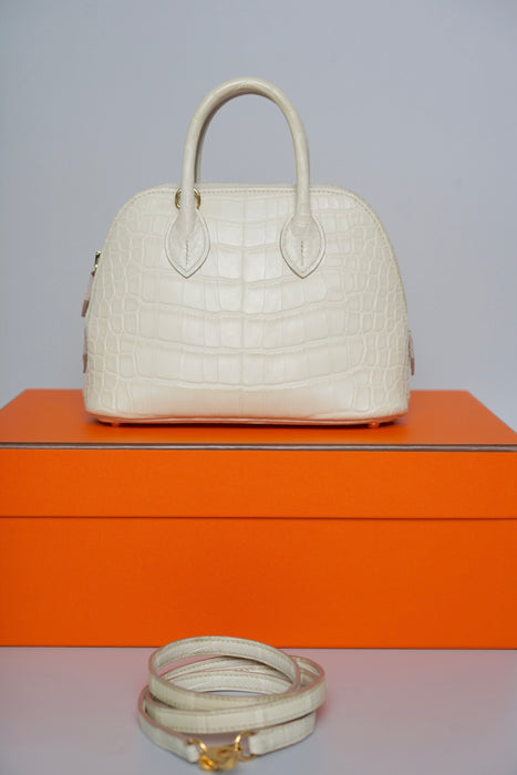 Hermes Mini Bolide in Beton Matte Alligator Ghw