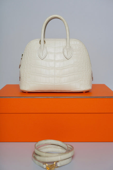 Hermes Mini Bolide in Beton Matte Alligator Ghw