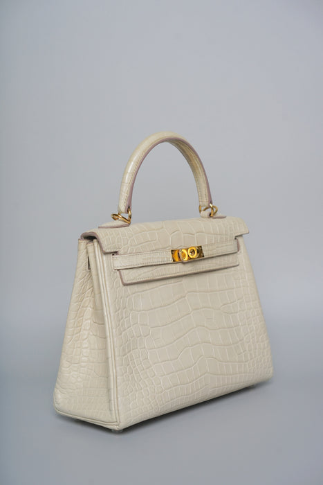 Hermes Kelly 25 in Beton Matte Alligator Ghw