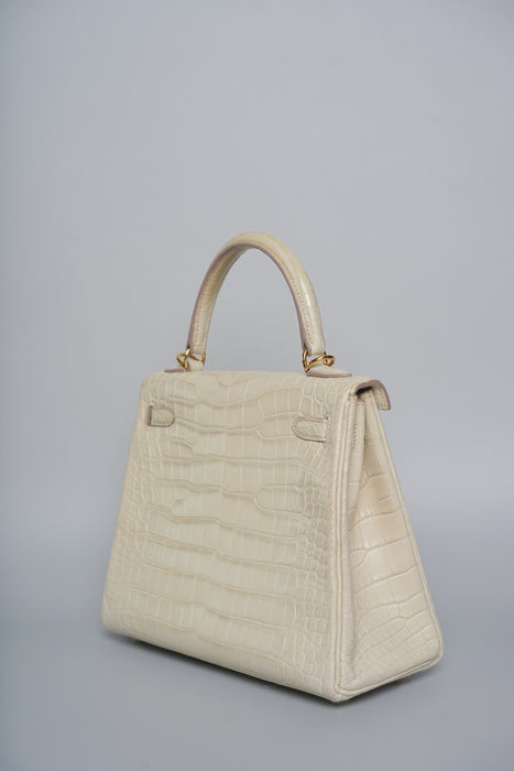 Hermes Kelly 25 in Beton Matte Alligator Ghw