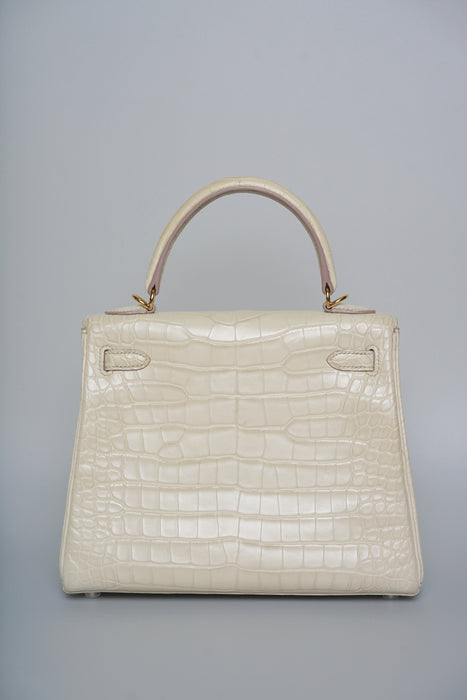 Hermes Kelly 25 in Beton Matte Alligator Ghw