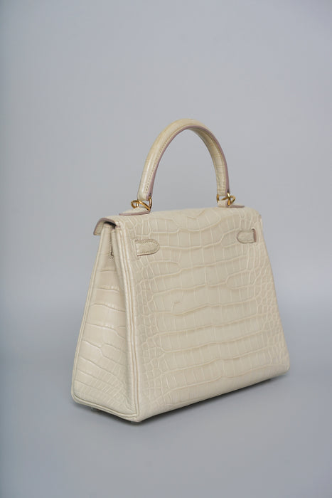Hermes Kelly 25 in Beton Matte Alligator Ghw