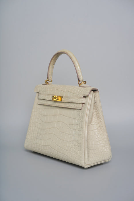 Hermes Kelly 25 in Beton Matte Alligator Ghw