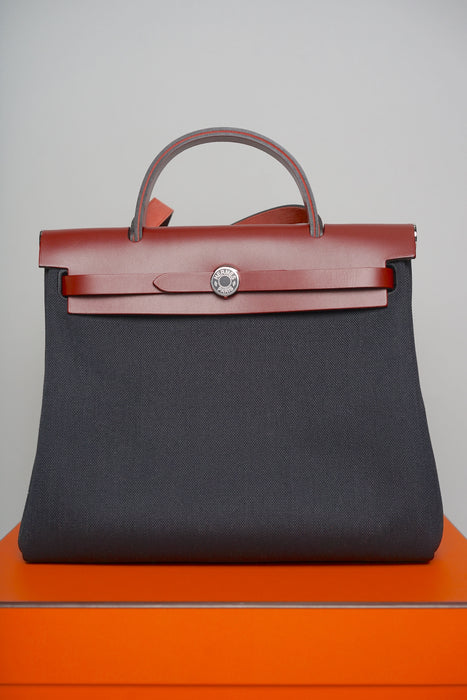 Hermes Herbag 31 in Black/Rouge H Enamel Phw