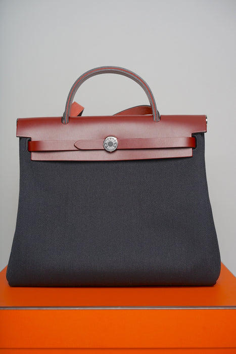 Hermes Herbag 31 in Black/Rouge H Enamel Phw