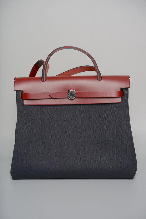 Hermes Herbag 31 in Black/Rouge H Enamel Phw