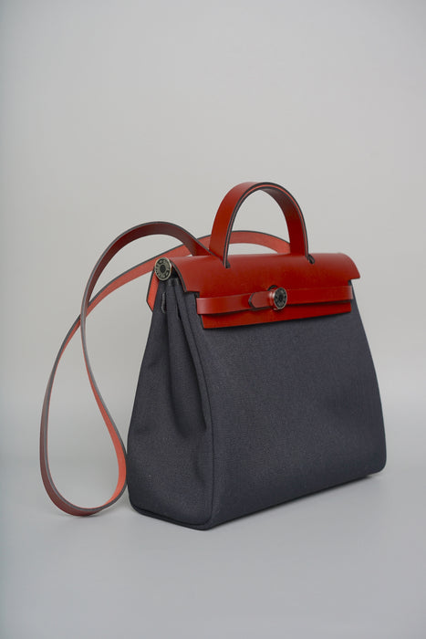 Hermes Herbag 31 in Black/Rouge H Enamel Phw