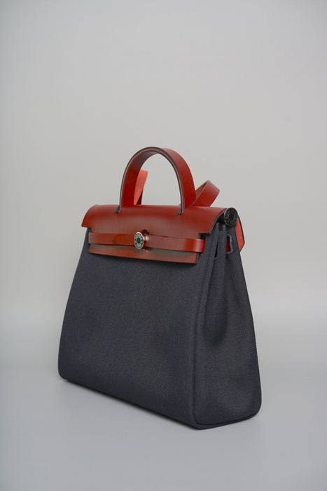 Hermes Herbag 31 in Black/Rouge H Enamel Phw